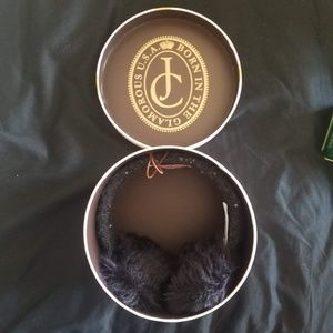 Juicy Couture Black Earmuffs Sequin Faux Fur Knit